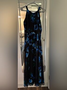 INC International Concepts Black Maxi Dress with Blue Floral Print